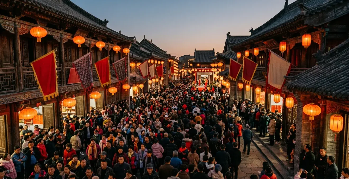 Crowded festival scene with anticipation and cultural celebration atmosphere