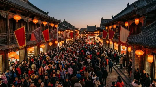 Crowded festival scene with anticipation and cultural celebration atmosphere