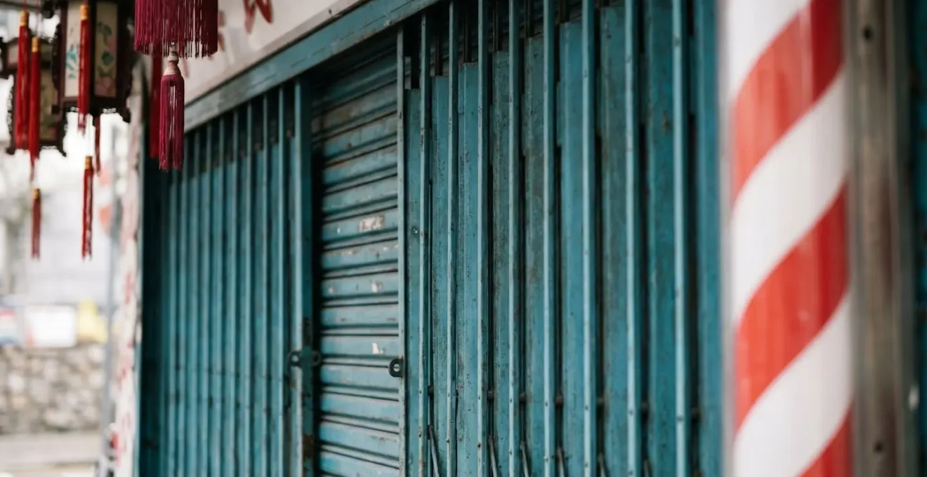Traditional barbershop closed during Chinese New Year with abstract decorative elements
