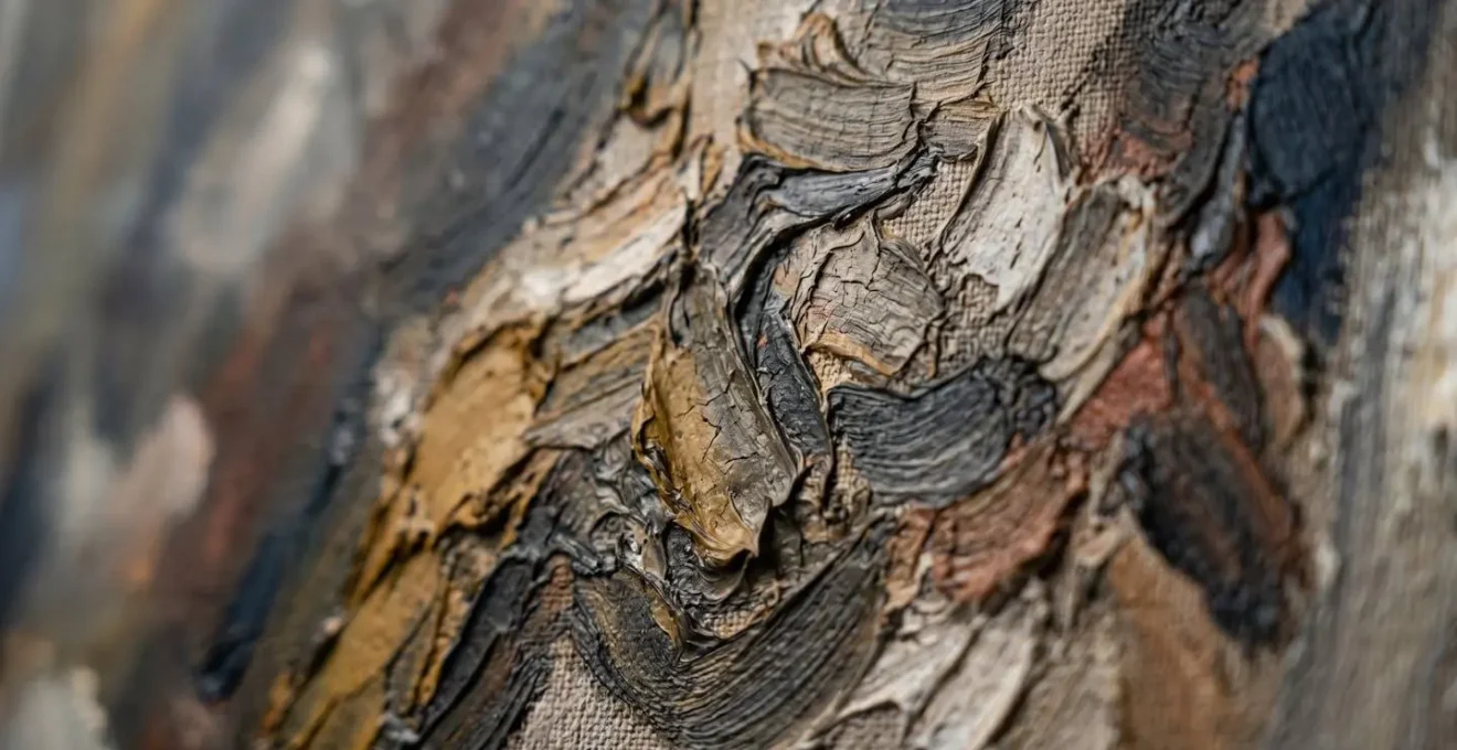 Extreme close-up of contemporary artwork surface showing brushwork texture and material quality