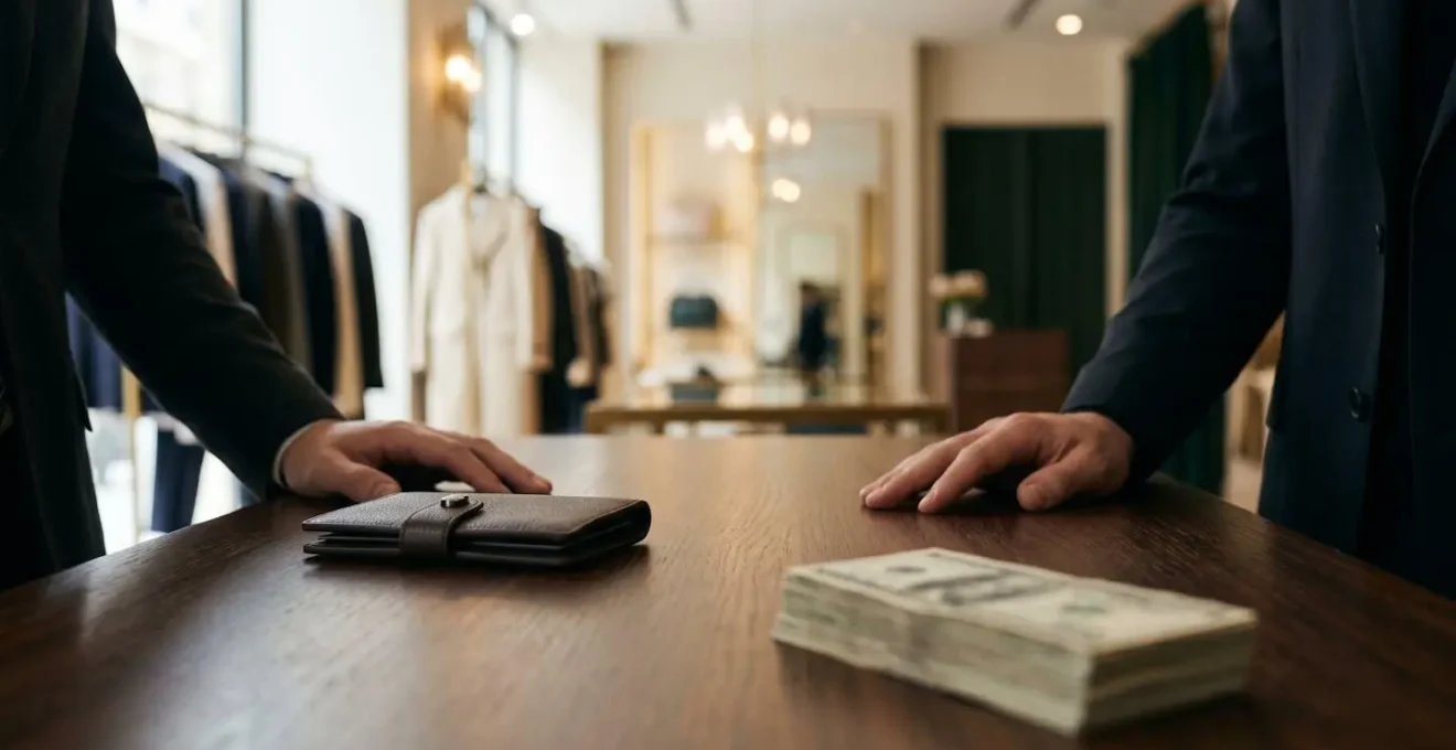 Symbolic representation of payment choices through abstract financial transaction elements in premium retail setting